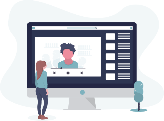 Frau schaut auf Videobildschirm